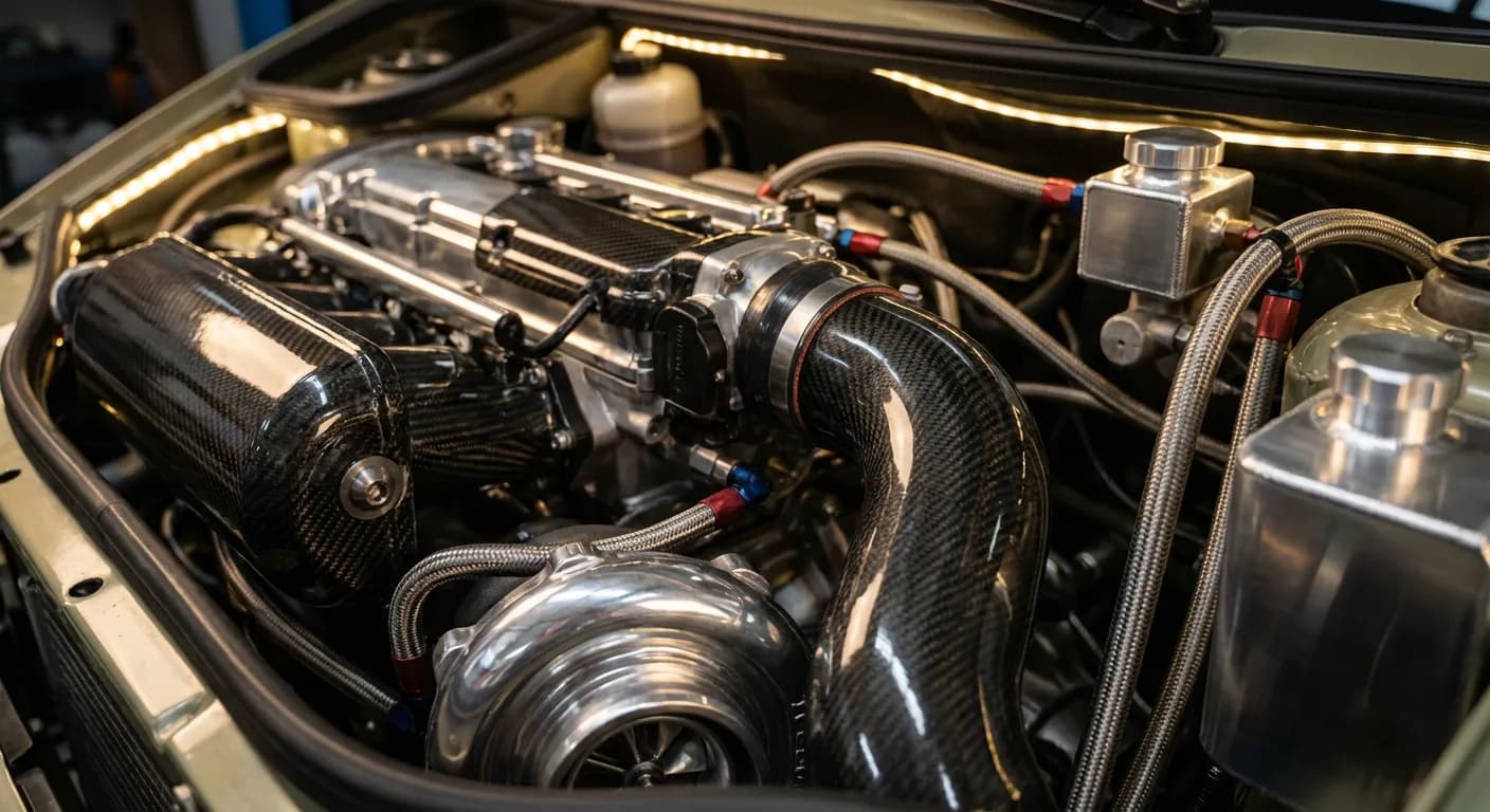 Détail mécanique d'un moteur 2.0L haute performance installé dans une Twingo