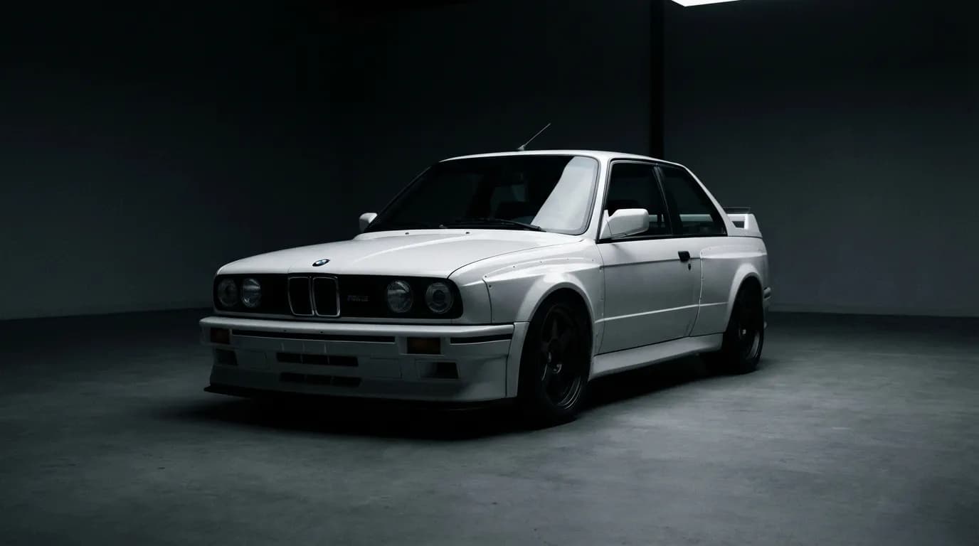 Silhouette iconique de la BMW E30 M3 en studio