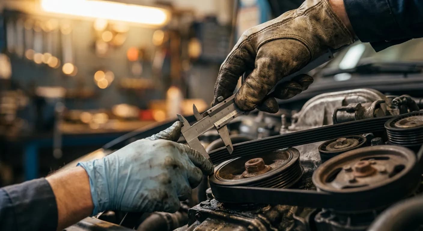 Mécanicien expert inspectant la courroie d'un moteur PureTech en atelier