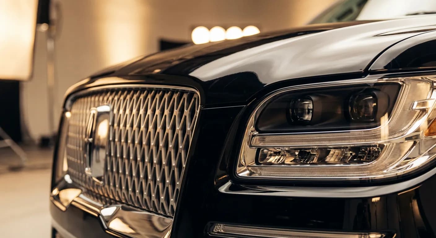Détail macro de la calandre et des phares illustrant l'évolution du design Range Rover.