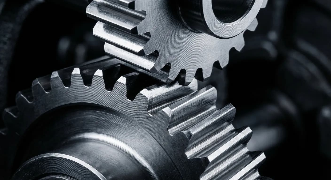 Gros plan iconique sur les engrenages d'une boîte à crabot