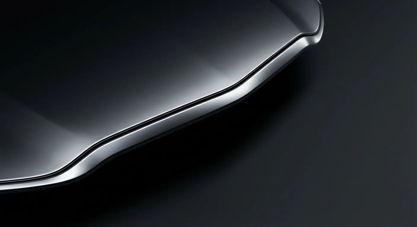 Gros plan minimaliste sur les finitions chromées et les lignes du capot d'un Range Rover.