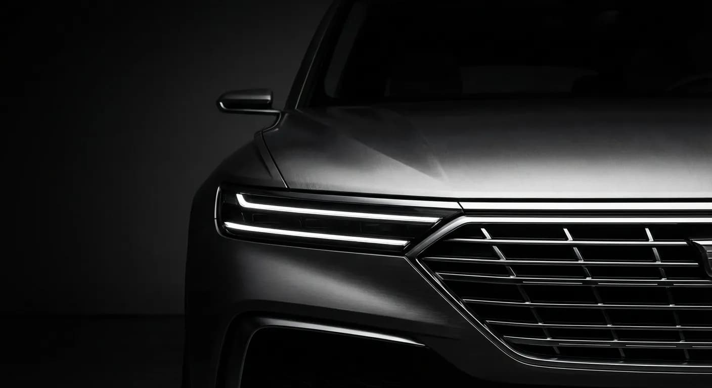 Gros plan sur l'optique LED et la calandre d'un SUV DS7