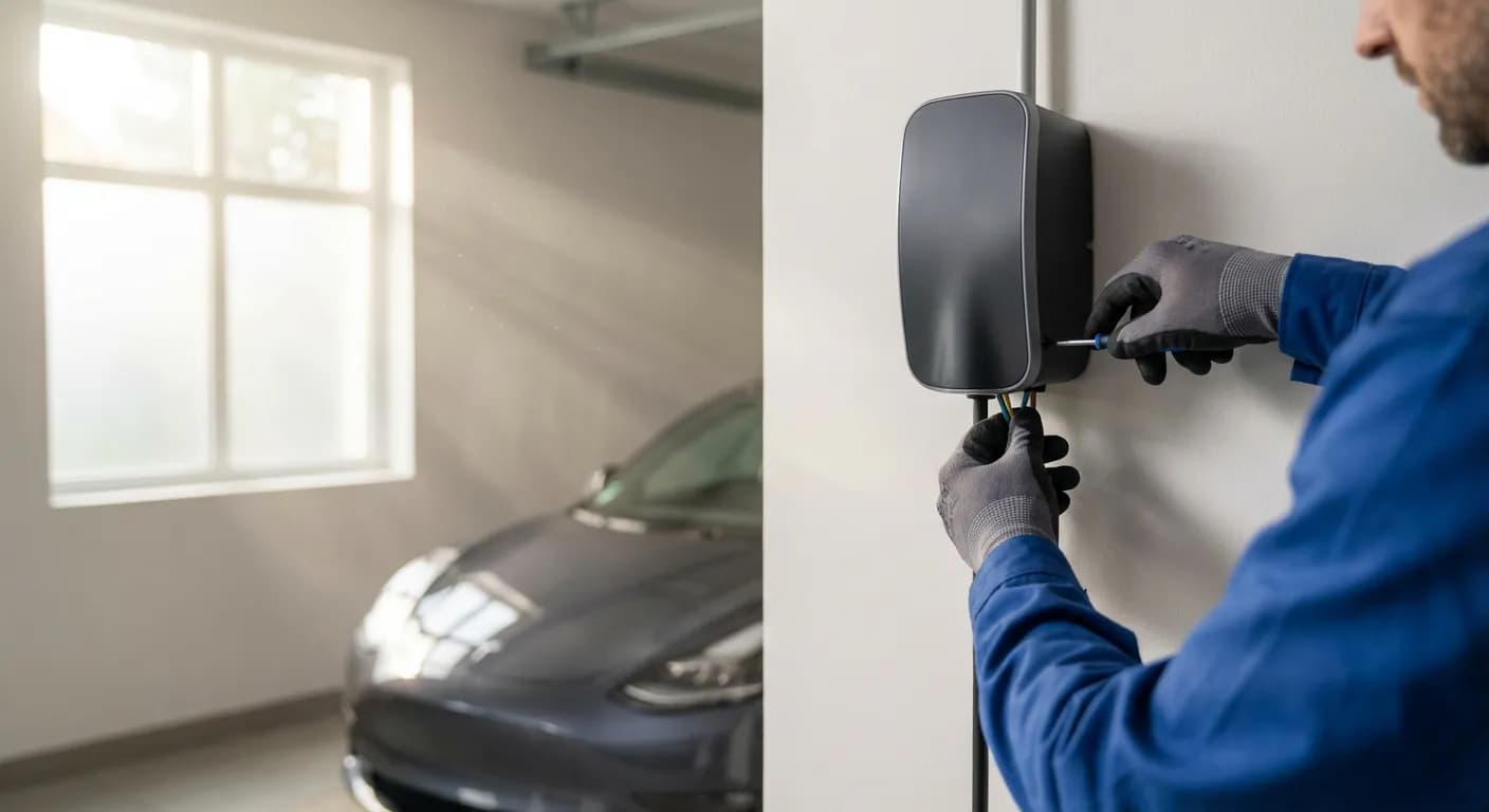 Technicien en plein processus d'installation d'une borne Chargeguru