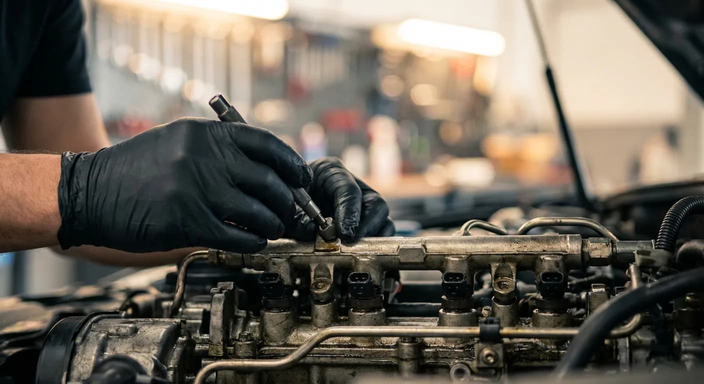 Mécanicien professionnel inspectant les composants d'un moteur éthanol pour l'entretien