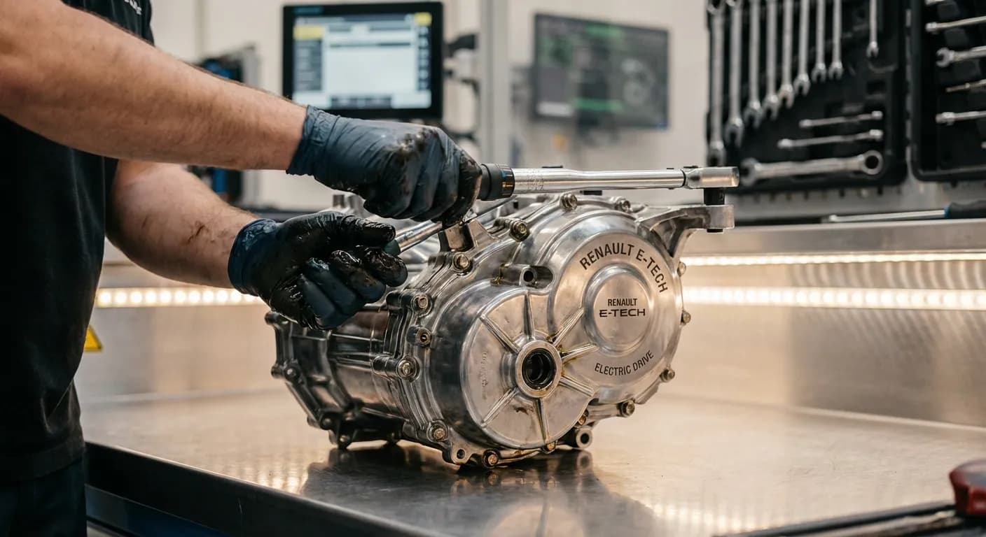 Expert mécanicien effectuant la maintenance d'une boîte à crabot Renault