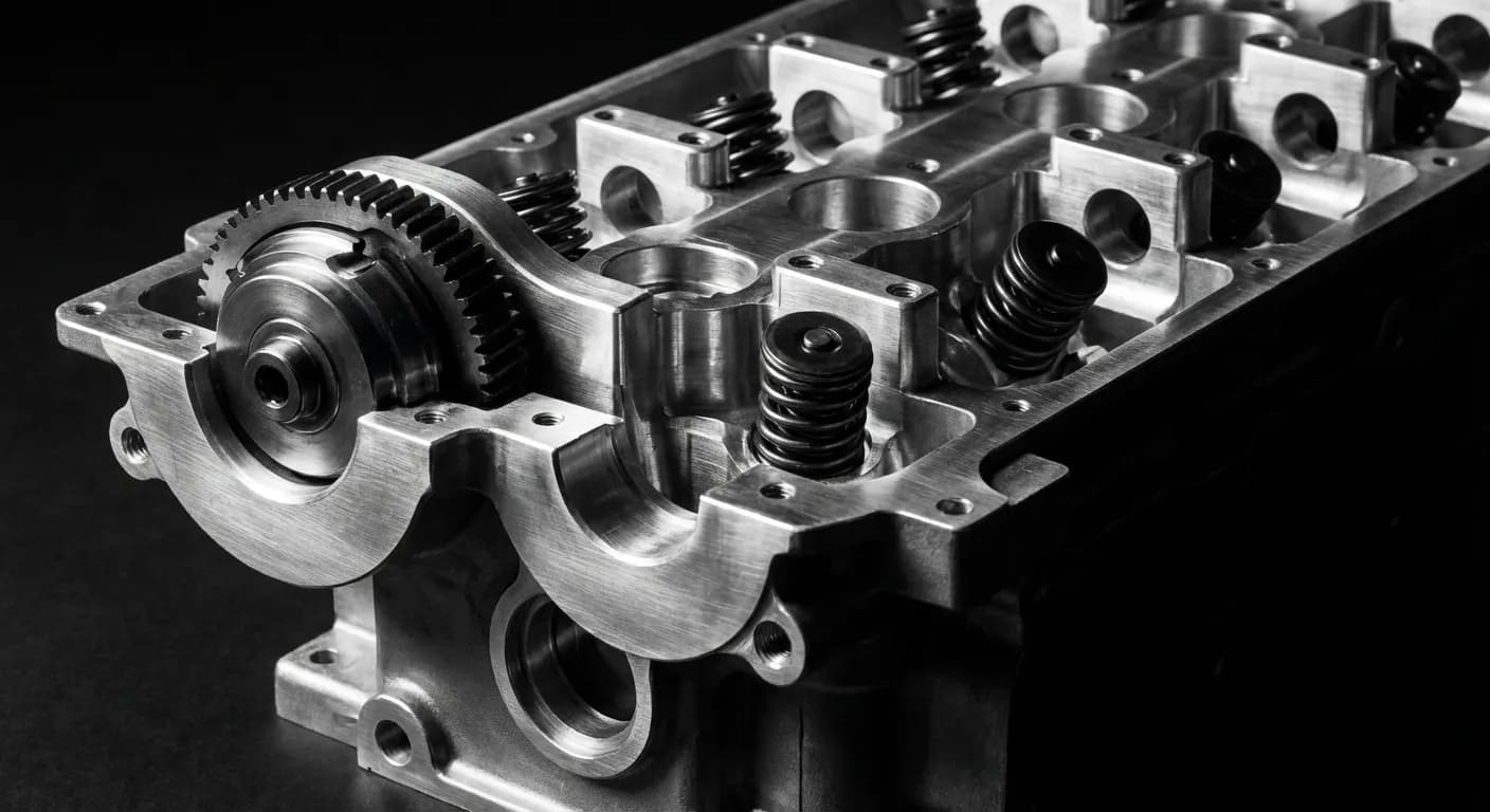 Détail mécanique d'un composant de moteur essence haute performance