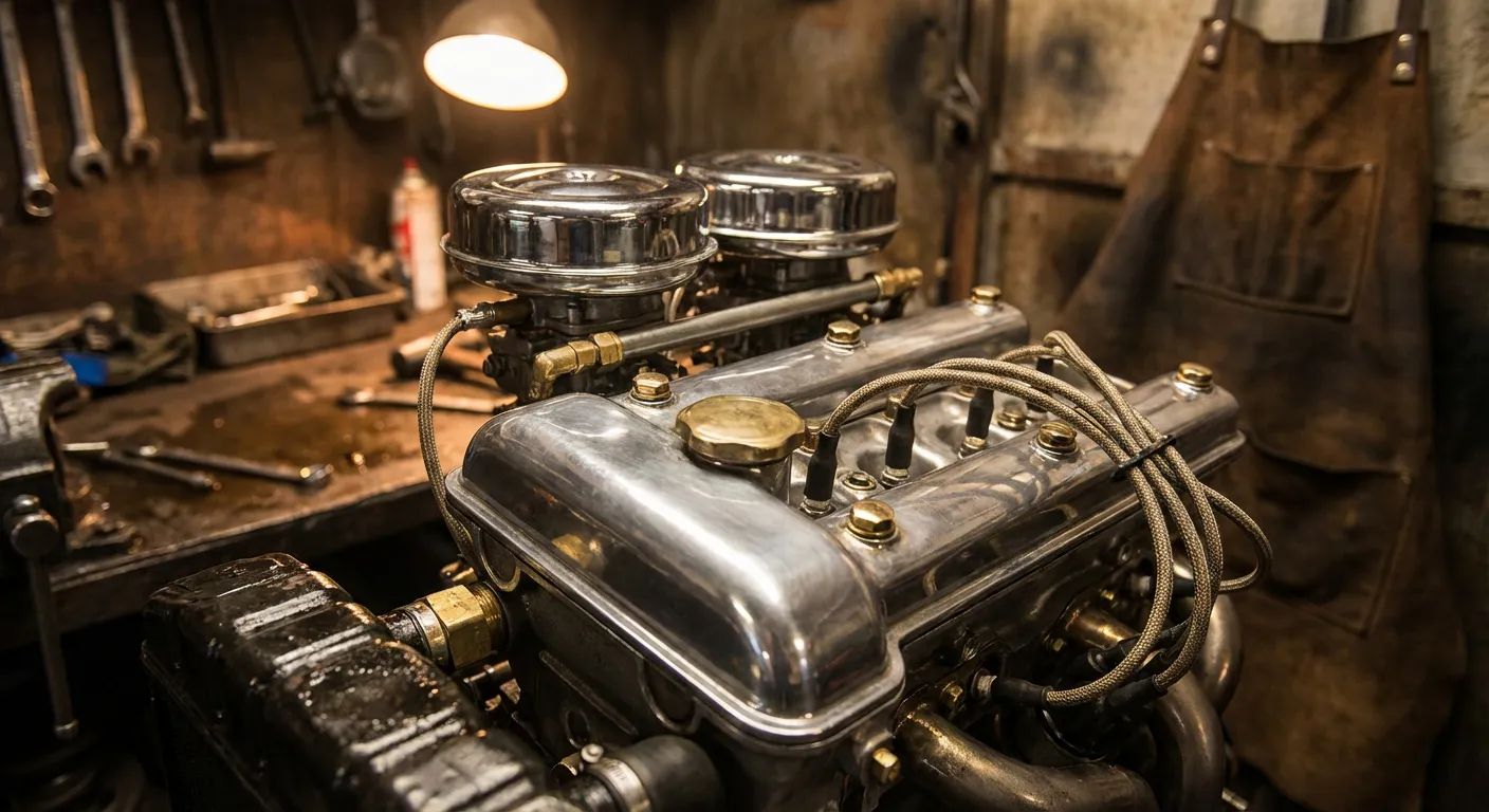 Moteur restauré avec précision d'une Fiat de collection italienne