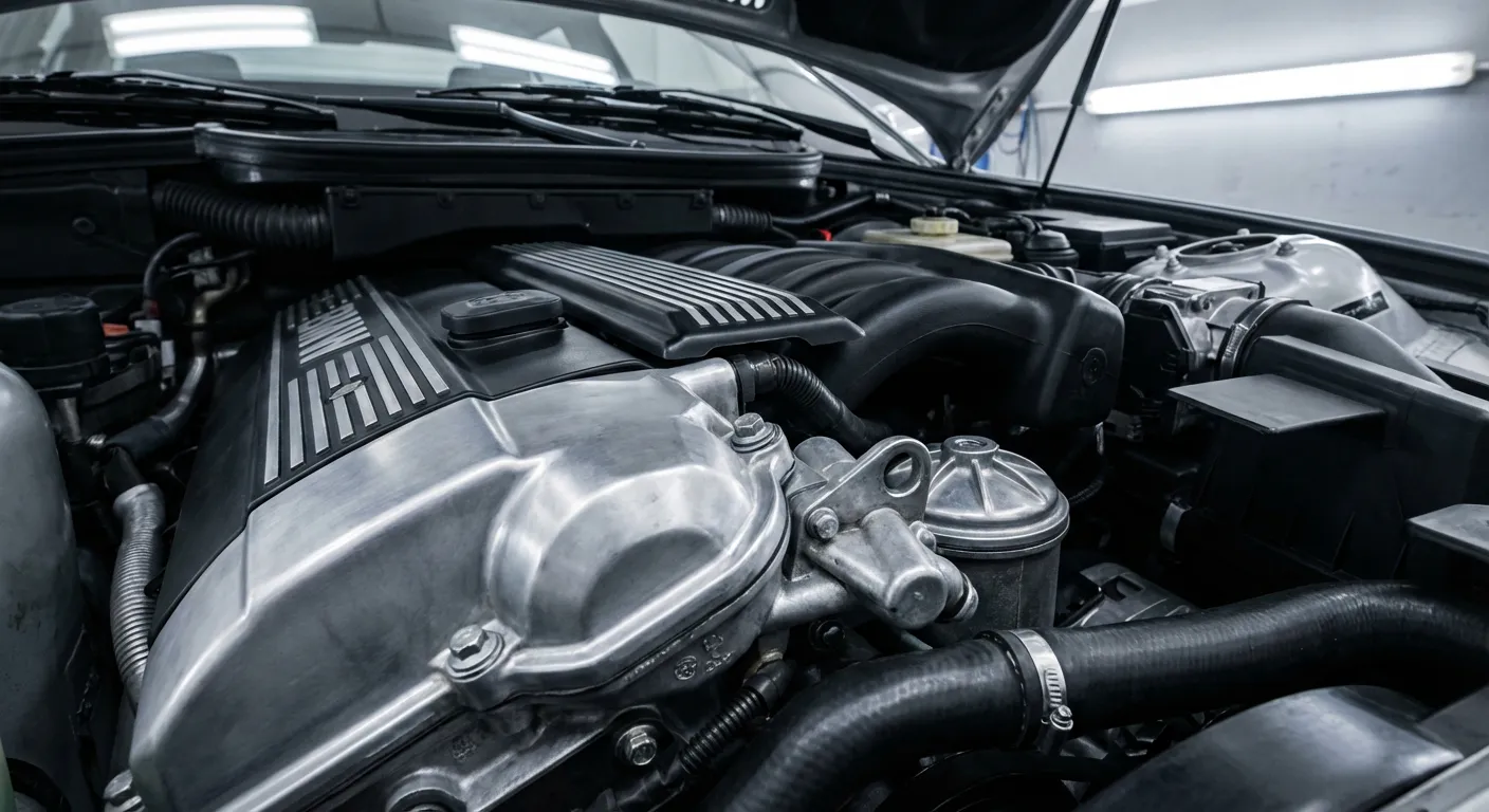 Détail du moteur 1.6L de la BMW 316i E36 sous le capot