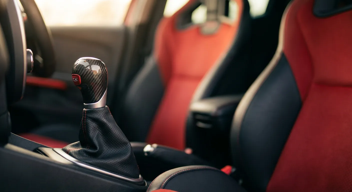 Détail de l'intérieur sportif et du levier de vitesse EDC de la Clio 4 RS Trophy
