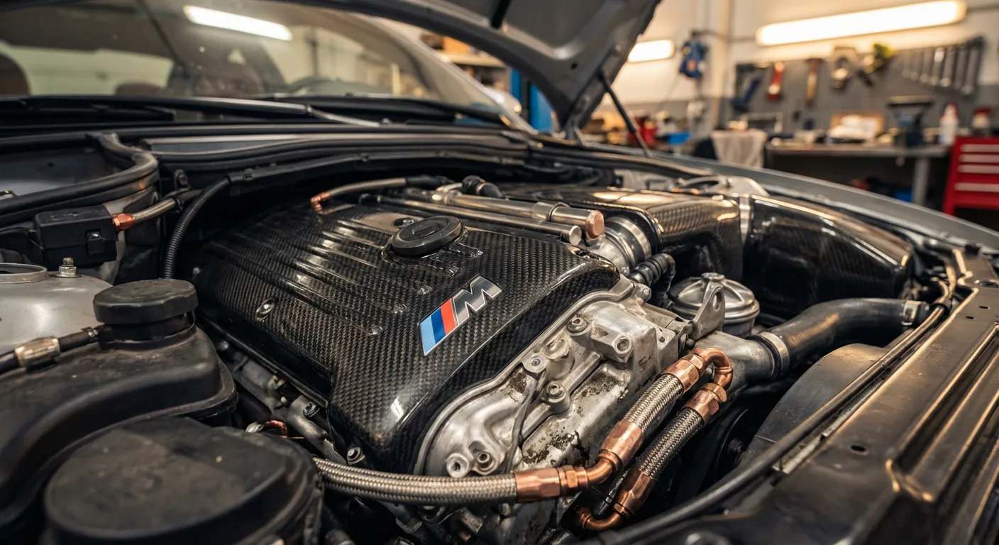 Détail mécanique haute précision du moteur S54 de la BMW M3 E46