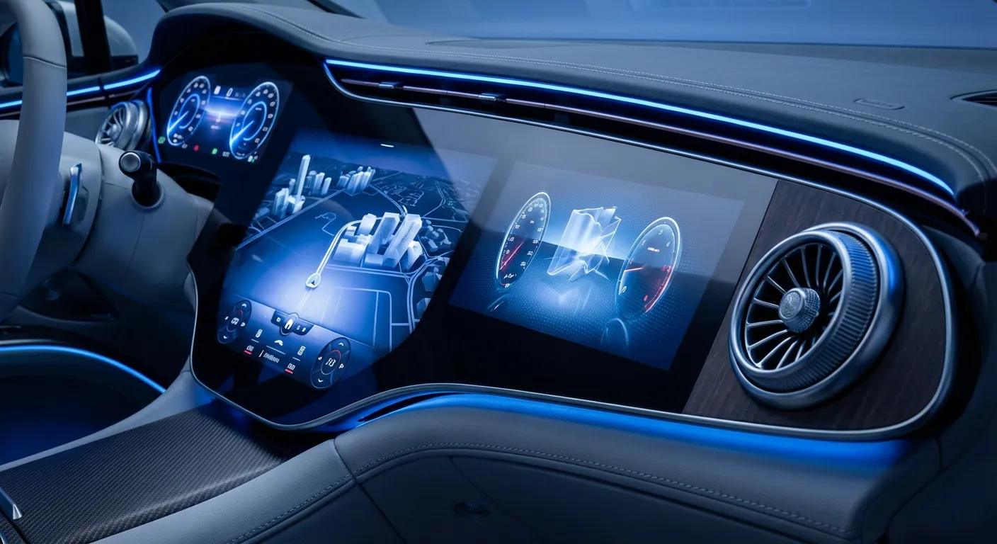 L'écran high-tech MBUX d'une Mercedes-Benz électrique.