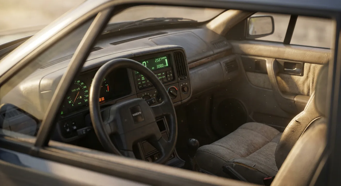 Tableau de bord digital et habitacle vintage de la Volvo 480 Turbo