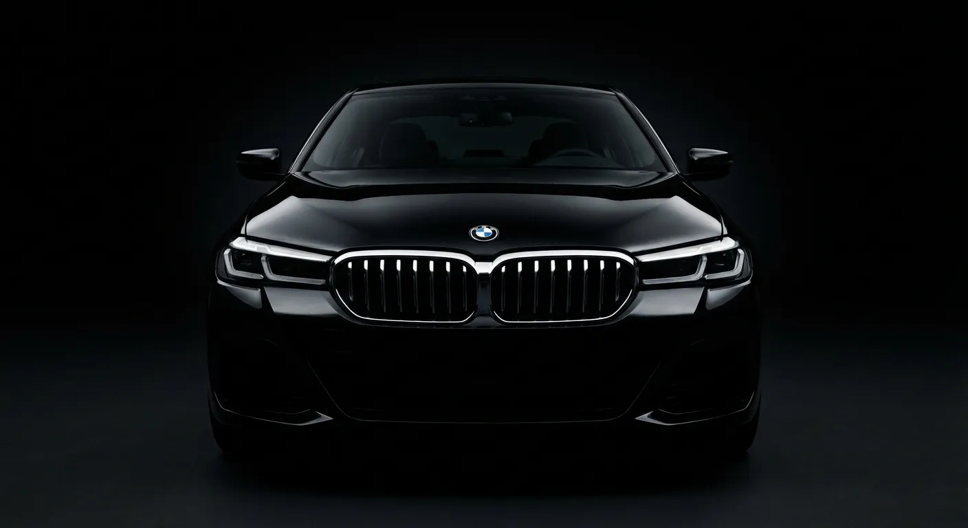 Face avant d'une BMW 540i G30 en studio avec phares allumés