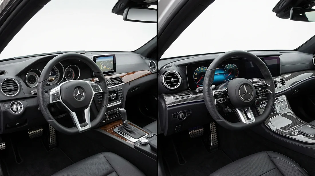 Comparaison de l'intérieur entre Mercedes C63 AMG W204 Phase 1 et Phase 2