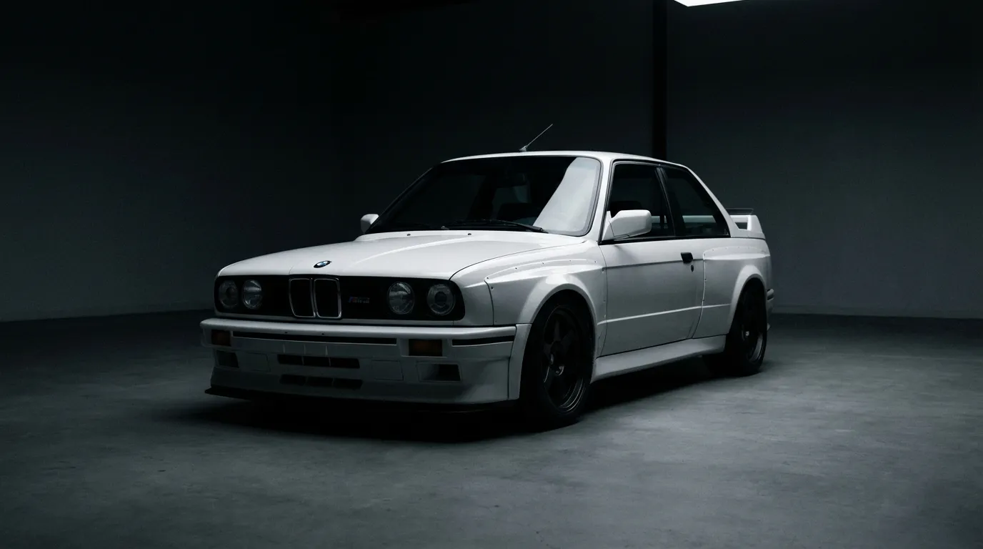 Silhouette iconique de la BMW E30 M3 en studio